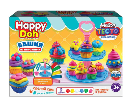 Набор для лепки с формочками этажерка с пирожными, 24 см HAPPY DOH в кор.8шт