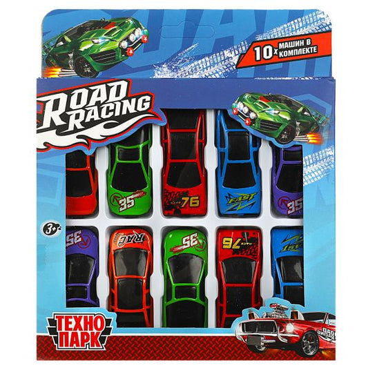Технопарк. Набор металл машин "Суперкар Road Racing" 7,5 см 10 шт, в ассорт,в кор. арт.RR-SET-097-R