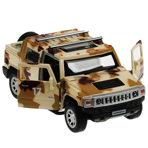 Технопарк. Модель "Hummer H2 Пикап Камуфляж" 12 см,мет,двер,ба,инер,песочный арт.HUM2PICKUP-12MIL-BN