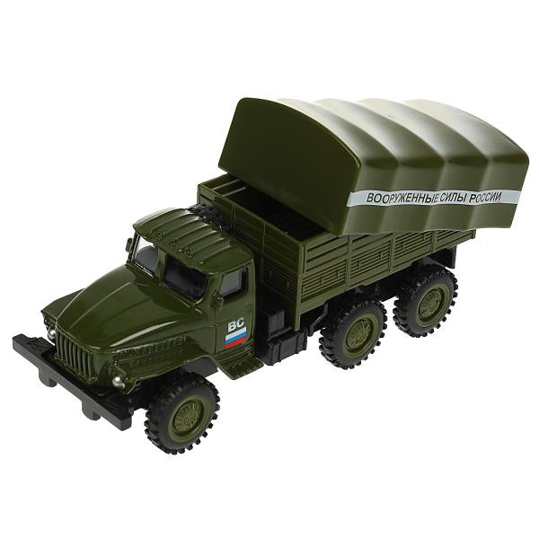 Машина металл УРАЛ 4320 БОРТОВОЙ 12 см, инерц., съемный тент, зеленый, кор. Технопарк в кор.2*96шт