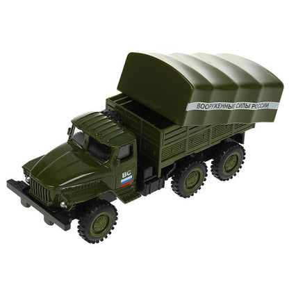 Машина металл УРАЛ 4320 БОРТОВОЙ 12 см, инерц., съемный тент, зеленый, кор. Технопарк в кор.2*96шт