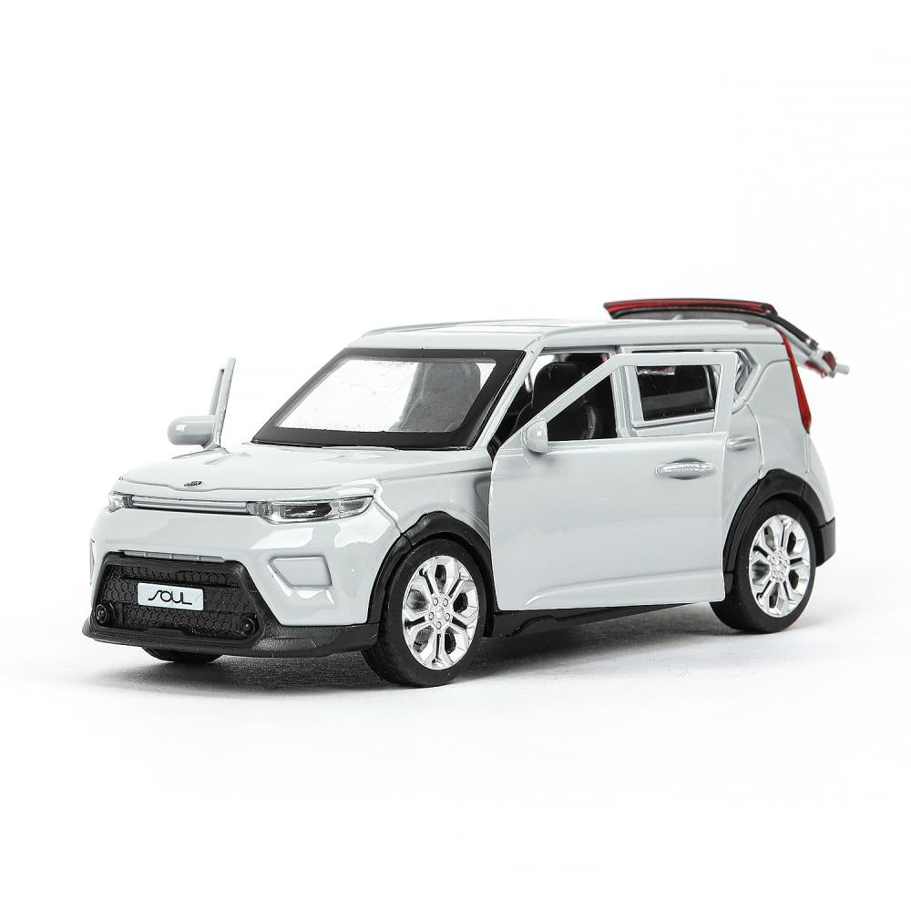 Машина металл KIA soul длина 12 см, двери, багаж., инерц, серебряный, кор. Технопарк в кор.2*36шт