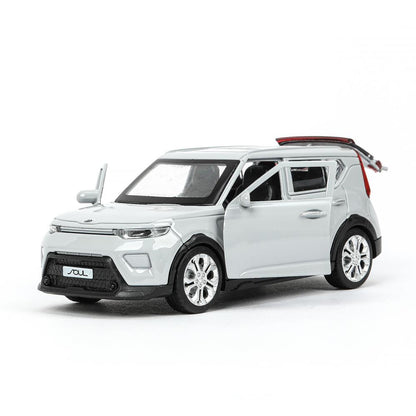 Машина металл KIA soul длина 12 см, двери, багаж., инерц, серебряный, кор. Технопарк в кор.2*36шт