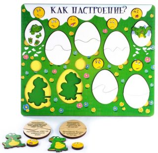 Набор "Как настроение?" арт.7927 (3D развив. доска Кроко эмоции,32 детали) (дерево) 37*30,5*1,2 /20*