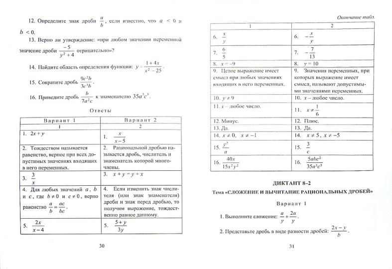 Алгебра 7-9 кл Математические диктанты