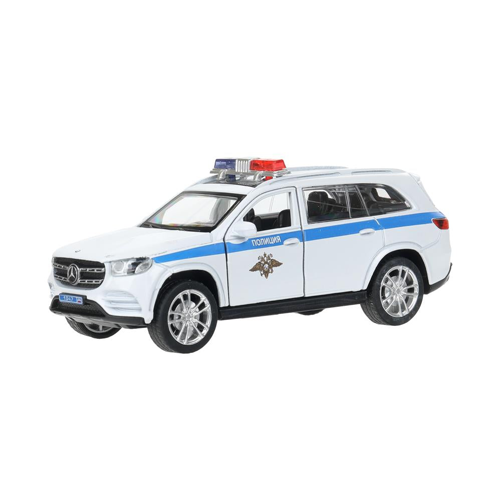 Машина металл свет-звук MERCEDES-BENZ gls class amg 12см,ПОЛИЦИЯ белый, кор. Технопарк в кор.2*36шт