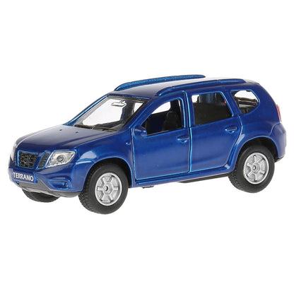Машина металл Nissan Terrano синий 12 см, откр.дв.,багаж., инерц. в русс. кор.Технопарк в кор.2*24шт