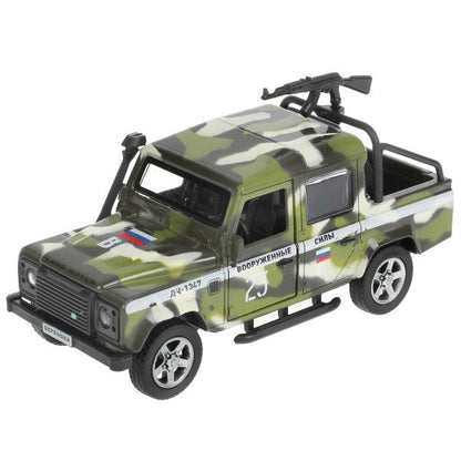 Машина металл свет-звук LAND ROVER DEFENDER PICКUP КАМУФЛЯЖ 12 см, двер,кор. Технопарк в кор.2*36шт