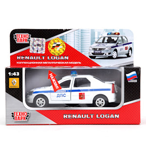Машина металл свет-звук RENAULT logan, 12,5 см, двери, багаж., инерц., кор. Технопарк в кор.2*24шт