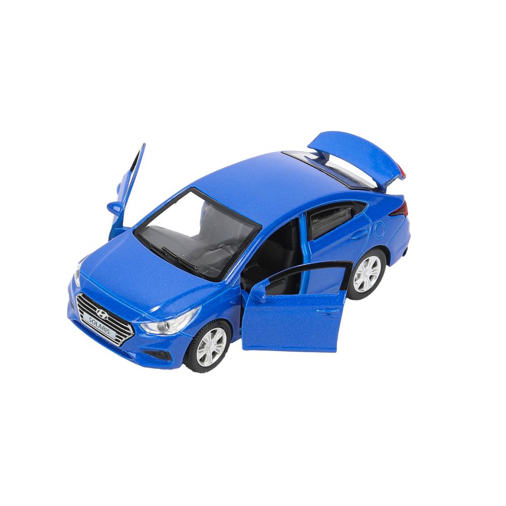 Машина металл HYUNDAI SOLARIS, 12 см, двери, багажн, инерц, синий, кор. Технопарк в кор.2*36шт