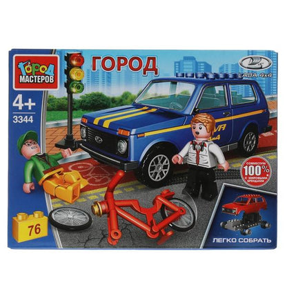 Конструктор LADA 4х4: авария с велосипедистом, 76 дет. (легко собрать) Город мастеров в кор.80шт