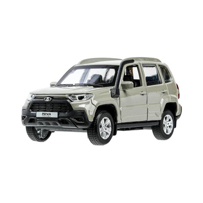 Машина металл LADA NIVA travel 12 см, двери, инер,серый, кор. Технопарк в кор.2*36шт