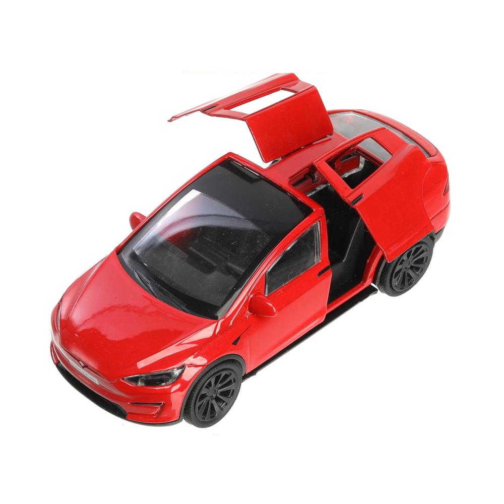 Машина металл tesla model x plaid 12 см, двери, красн, кор. Технопарк в кор.2*36шт