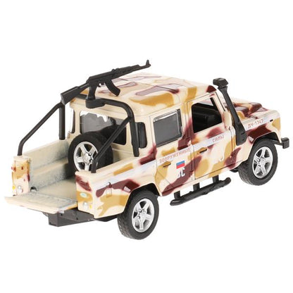Машина металл LAND ROVER DEFENDER PICKUP КАМУФЛЯЖ 12 см, двери, багаж, кор. Технопарк в кор.2*36шт