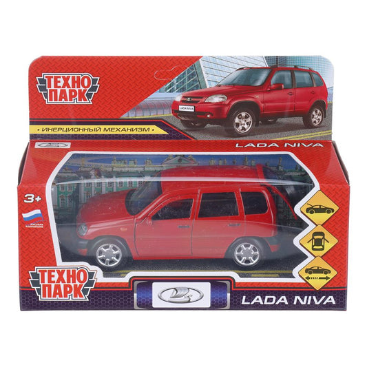 Машина металл LADA NIVA длина 12 см, двери, багаж, инерц, красный, кор. Технопарк в кор.2*36шт