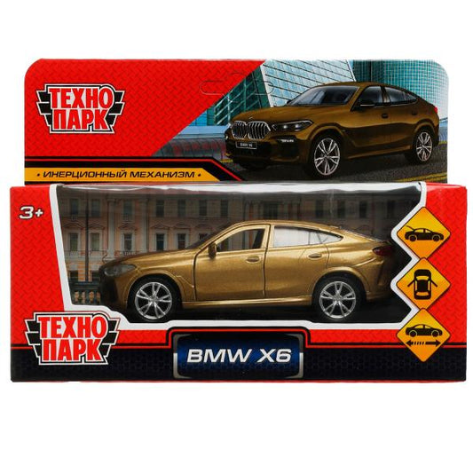 Машина металл BMW X6 длина 12 см, двери, багаж, инер, бежевый, кор. Технопарк в кор.2*36шт