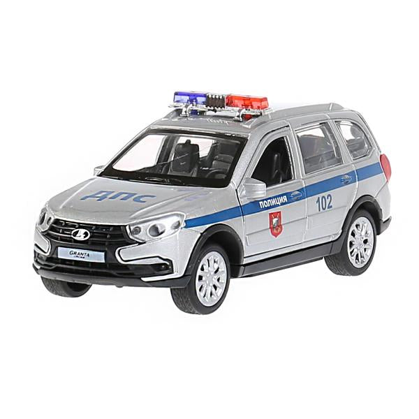 Машина металл свет-звук "lada granta cross 2019 полиция"12см,инерц,серебристый Технопарк в кор2*36шт