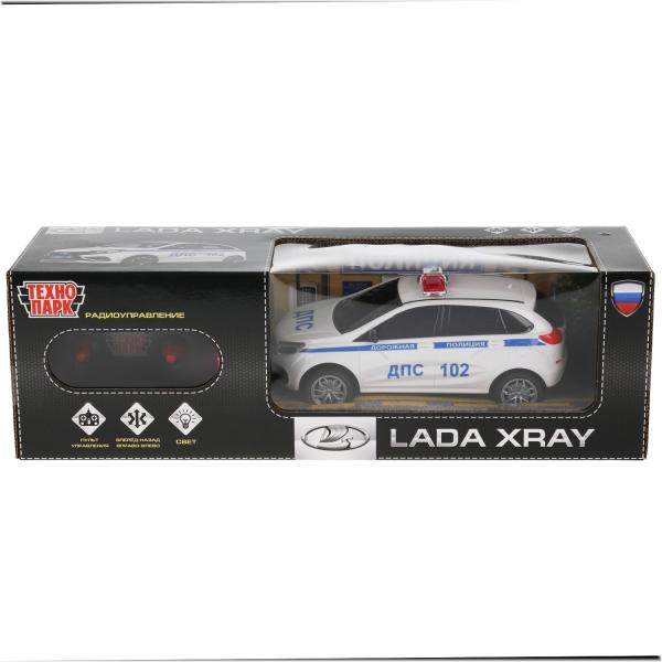 Машина р/у LADA XRAY ПОЛИЦИЯ 18 см, свет, бел, кор. Технопарк в кор.36шт