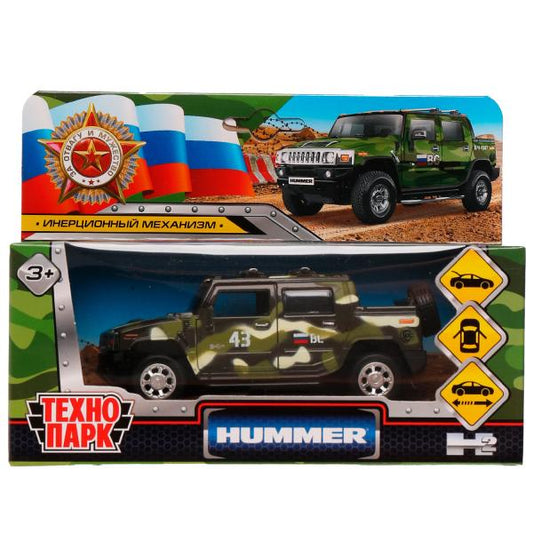 Машина металл HUMMER H2 PICKUP КАМУФЛЯЖ 12 см, двери, багаж, инерц, кор. Технопарк в кор.2*36шт