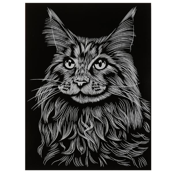 Гравюра 18*24 см Кот, серебряная МУЛЬТИ АРТ в кор.120шт