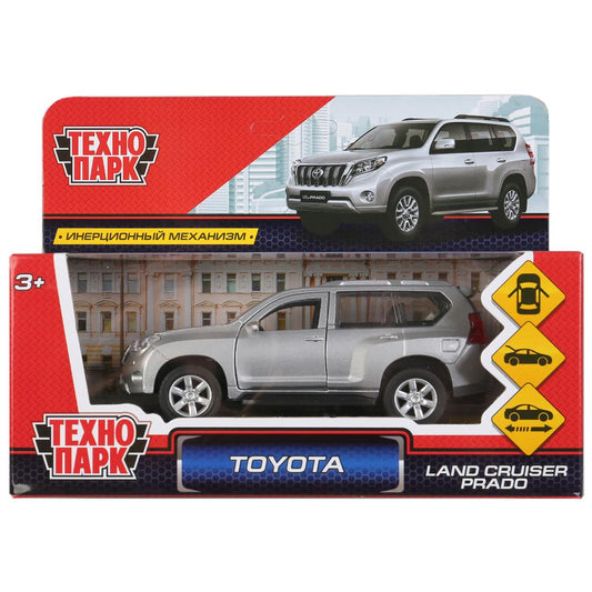 Машина металл "TOYOTA PRADO" 12см, открыв. двери, инерц, СЕРЕБРИСТЫЙ в кор. Технопарк в кор.2*36шт