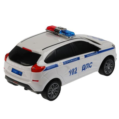 Машина р/у LADA XRAY ПОЛИЦИЯ 18 см, свет, бел, кор. Технопарк в кор.36шт