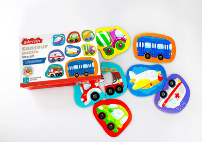 Пазлы контурные Половинки "Транспорт" Baby Toys (8 карт. 16 эл)