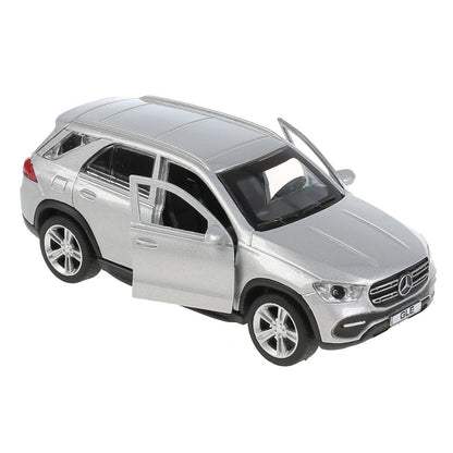 GLE-12-SR Машина металл MERCEDES-BENZ GLE 2018 12 см, двери, багаж, серебристый, кор. Технопарк в ко