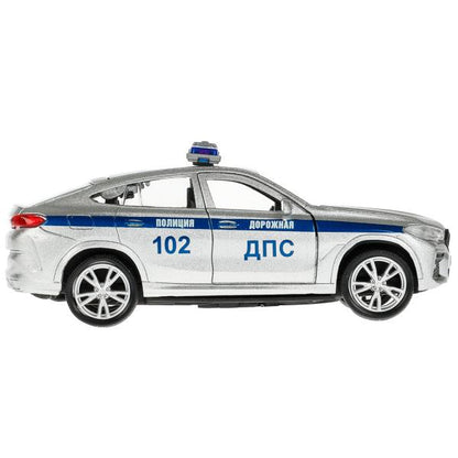 Машина металл свет-звук BMW X6 mk3 g06 ПОЛИЦИЯ 12 см, двер, инер, сер, кор. Технопарк в кор.2*36шт