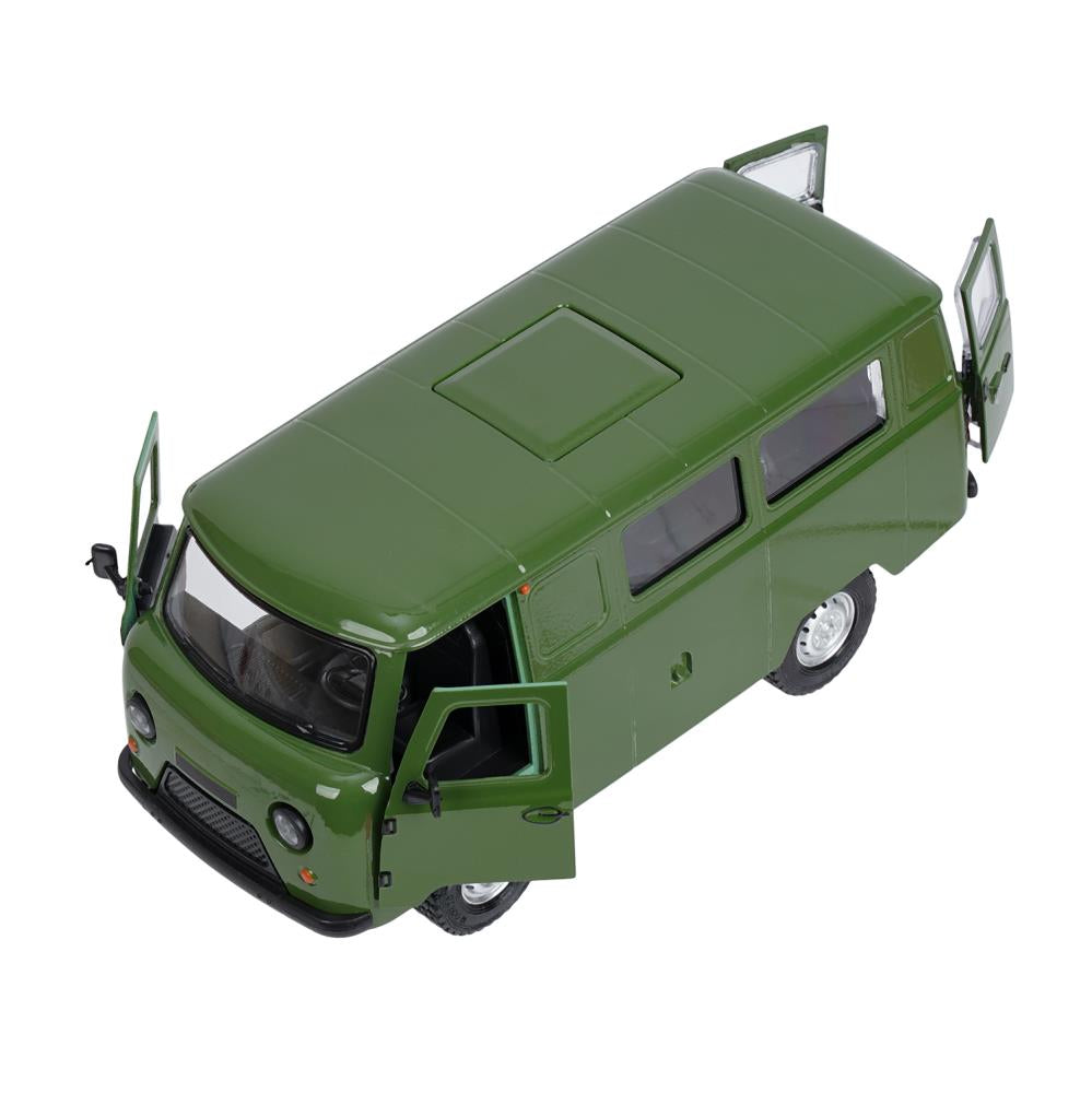 Машина металл свет-звук UAZ УАЗ 452, 18,5 см, св-зв, дв люк, баг, ин, зелен Технопарк в кор.2*18шт