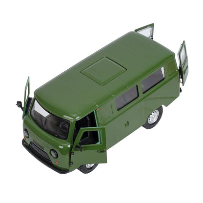 Машина металл свет-звук UAZ УАЗ 452, 18,5 см, св-зв, дв люк, баг, ин, зелен Технопарк в кор.2*18шт