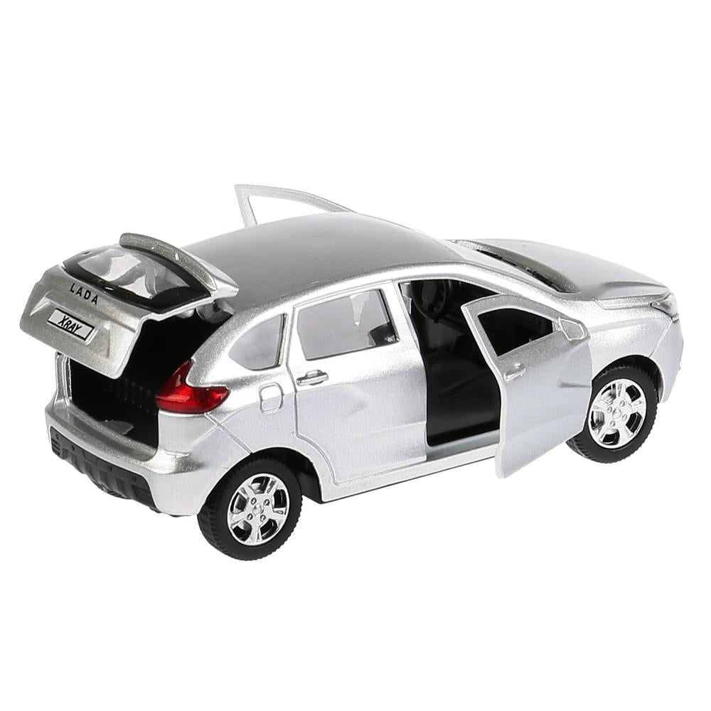Машина металл LADA XRAY длина 12 см, двери, багаж, инерц, серебристый, кор. Технопарк в кор.2*36шт