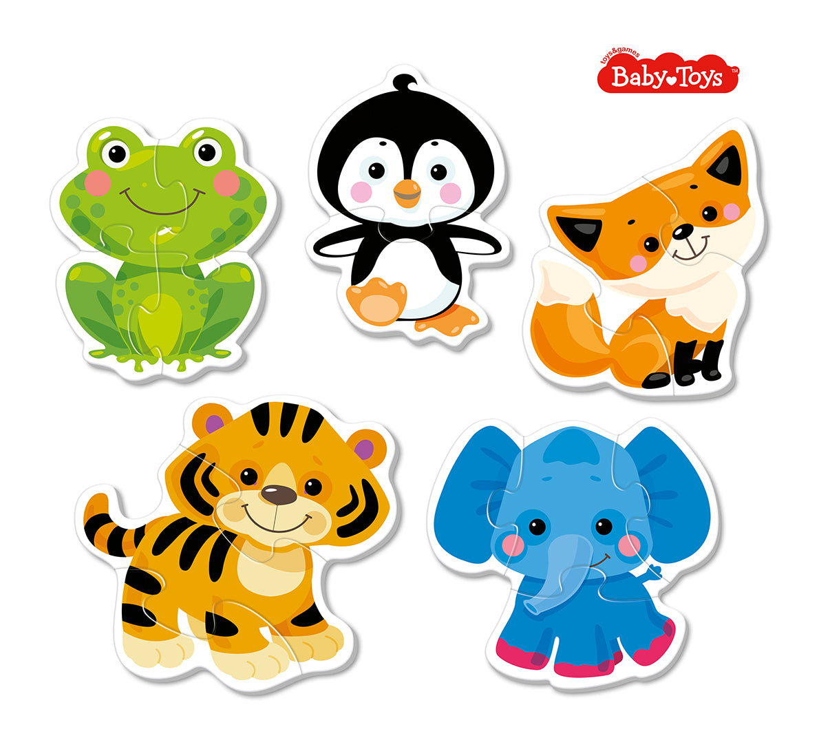 Пазлы контурные "Животные" Baby Toys (5 карт. 16 эл)