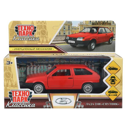 Машина металл LADA-2108 "СПУТНИК" МАТОВЫЙ 12 см, дв, баг, ин, красный, кор. Технопарк в кор.2*36шт