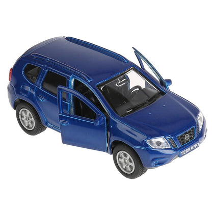 Машина металл Nissan Terrano синий 12 см, откр.дв.,багаж., инерц. в русс. кор.Технопарк в кор.2*24шт