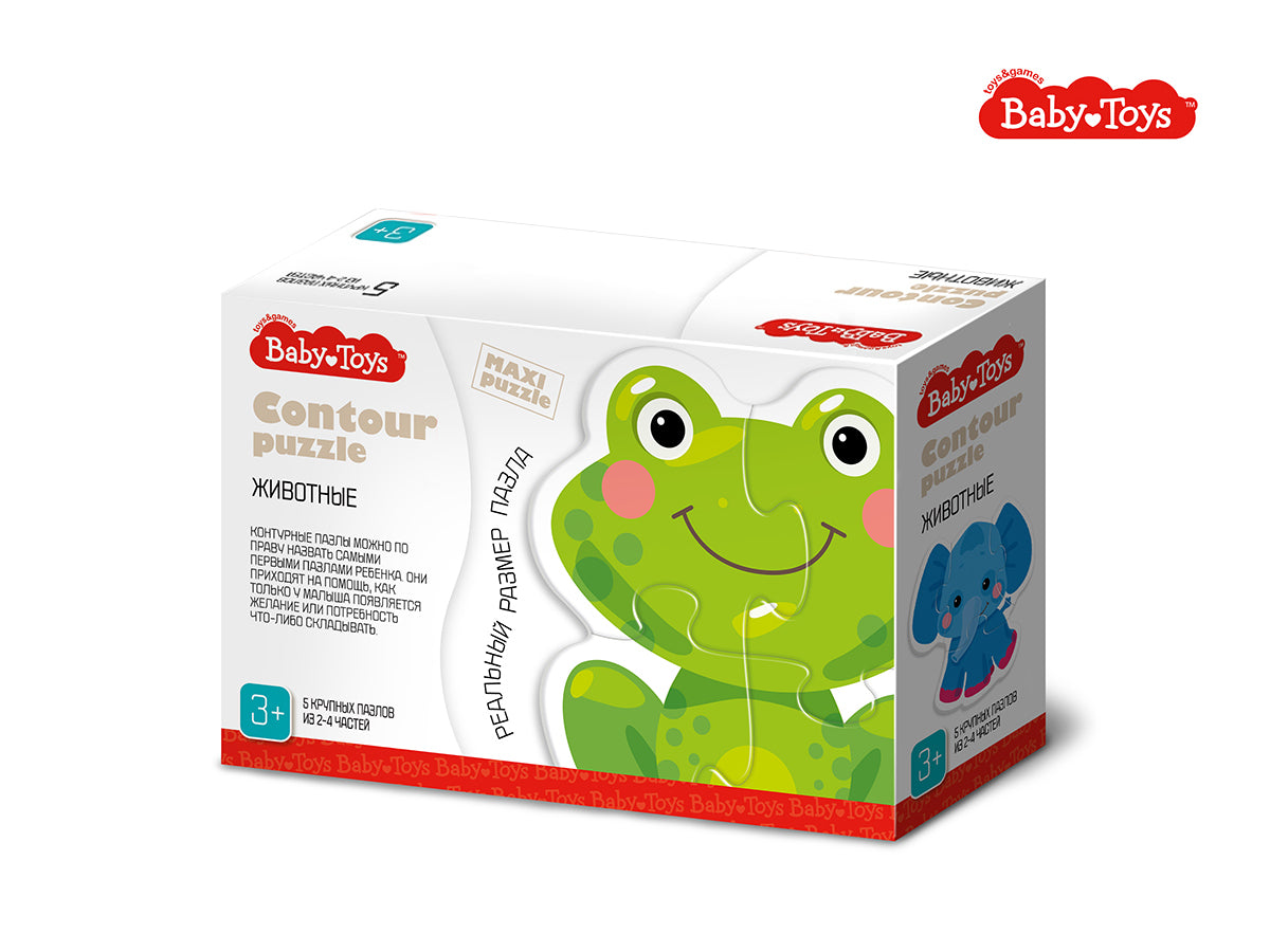 Пазлы контурные "Животные" Baby Toys (5 карт. 16 эл)
