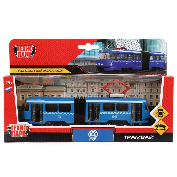 Технопарк. Трамвай с гармошкой 19 см, металл, двери, инерц., арт.SB-18-01-BL-WB(NO IC).23