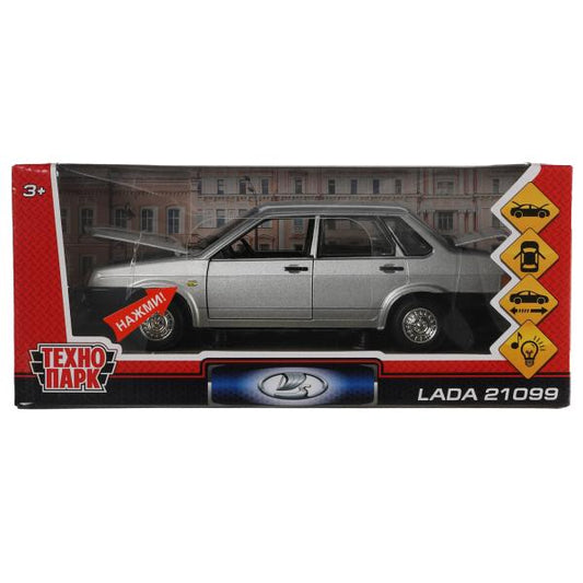 Машина металл свет-звук LADA 21099, 18,5 см, дв., кап.,баг.,инер.,сер., кор. Технопарк в кор.2*12шт