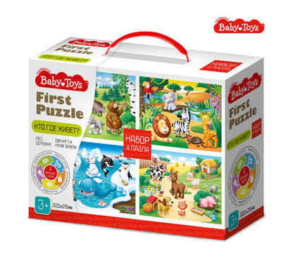 Пазл First Puzzle 4 в 1 "Кто где живет" Baby Toys