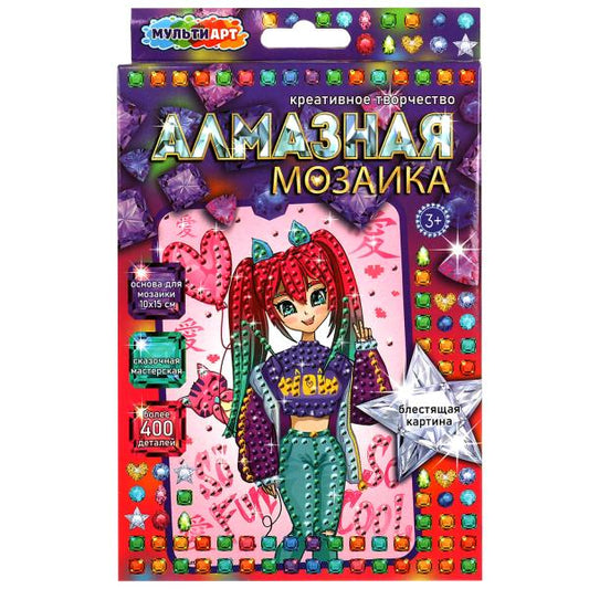 Алмазная мозаика 10х15 см аниме девочка МУЛЬТИ АРТ в кор.50шт