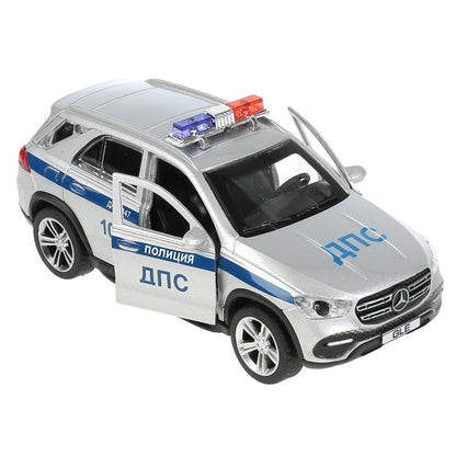Машина металл MERCEDES-BENZ GLE ПОЛИЦИЯ 12 см, двери, багаж, серебр, в кор. Технопарк в кор.2*36шт