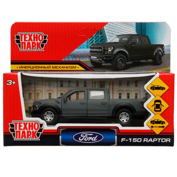 Машина металл FORD F150 RAPTOR SOFT 12 см, двери, багаж, инерц, серый, кор. Технопарк в кор.2*36шт