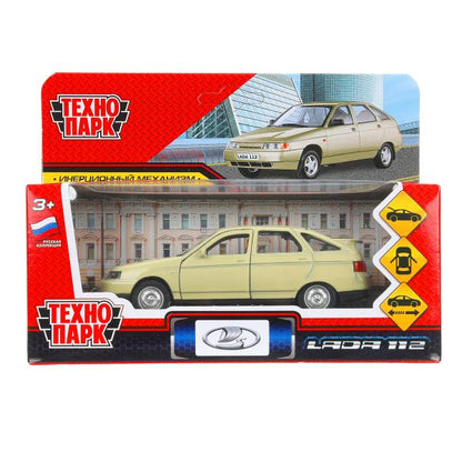 Машина металл ваз-2112 12 см, двери, багаж, беж, кор. Технопарк в кор.2*36шт