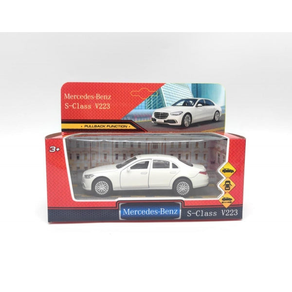 Машина металл MERCEDES-BENZ s-class v223 12 см, двери,багаж,инер,белый, кор. Технопарк в кор.2*36шт