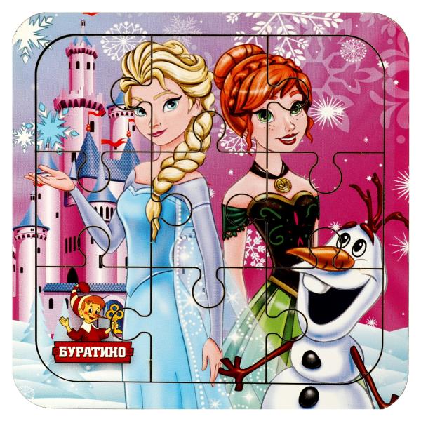 Игрушка деревянная пазл frozen , 10*10 см терм. пакет Буратино в кор.189шт