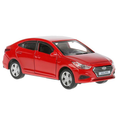 Машина металл HYUNDAI SOLARIS длина 12 см, двер, багаж, инерц, красный, кор. Технопарк в кор.2*36шт