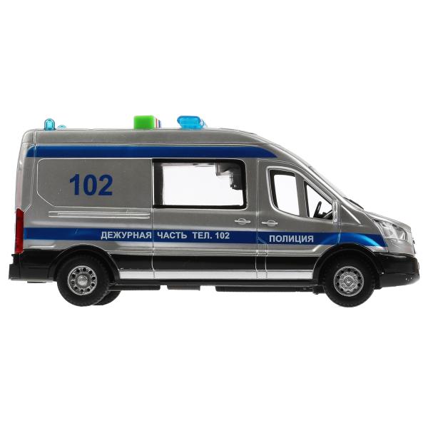 Машина пластик свет-звук FORD TRANSIT ПОЛИЦИЯ 16 см, двери, 3 кнопки, кор. Технопарк в кор.2*36шт
