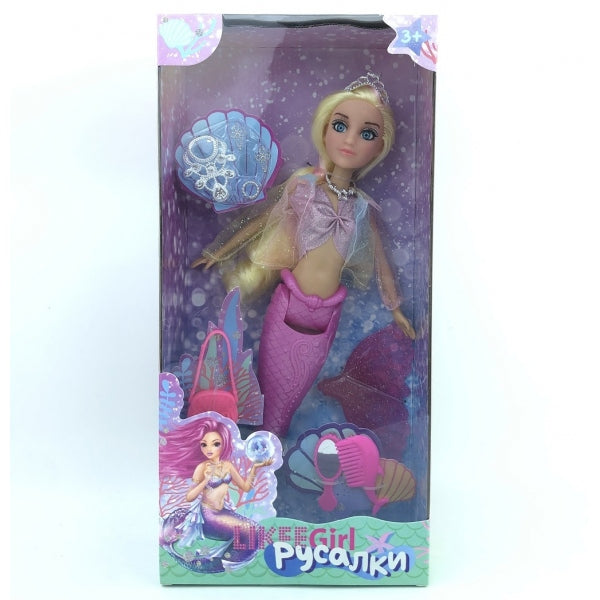 Русалка 32см, реал. глаза, пласт. хвост, аксессуары LIKEE GIRL в кор.48шт