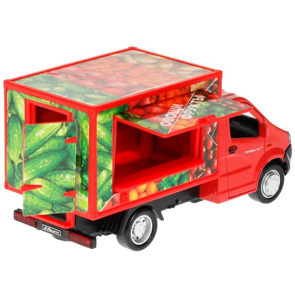 NEXTSHOP-15-FRU338047 Машина металл ГАЗЕЛЬ NEXT ФРУКТЫ 14 см, двер, прилав, инерц, красный, кор. Тех