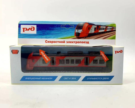 4680878091216 Модель металл свет-звук ЭЛЕКТРОПОЕЗД РЖД длина 17 см, двери, инерц, кор. Технопарк в к